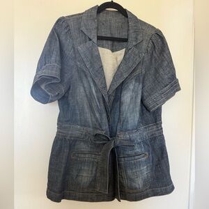 NWOT Freestyle Revolution Short Sleeve Tie Waist Denim Jacket in Size 2